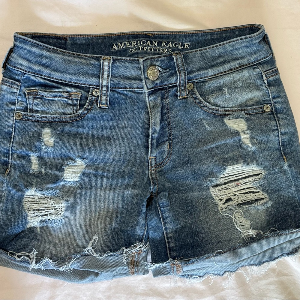 American Eagle Outfitters Blue Distressed Jean Shorts